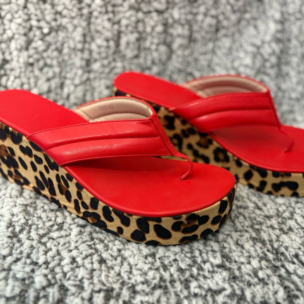 Red Leopard Print Wedge Sandals